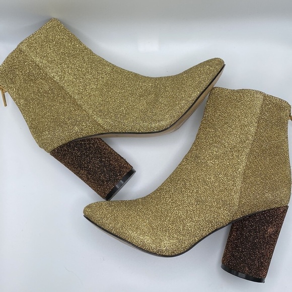 KATY PERRY MAYARI GOLD & BROWN CHUNKY GLITTER ANKLE BOOTIES WOMEN’S SZ 5 - Picture 8 of 10